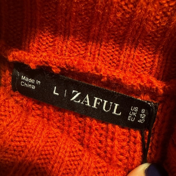 Zaful Forever Young Orange Cropped Turtleneck Dropped Shoulder Sweater Sz 8 - Picture 4 of 14